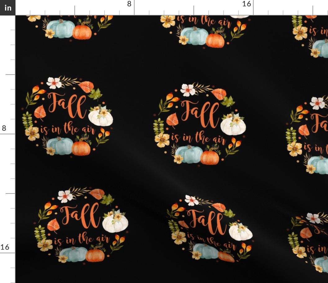 Fall Is In The Air Rustic Farmhouse Pumpkins on Black 6 Inch Circle on 8x8 Square Swatch for Embroidery Hoop or Wall Art - DIY Pattern Kit Template