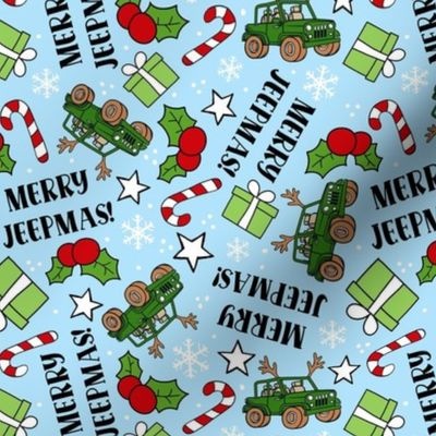 Large Scale Merry Jeepmas! Christmas 4x4 Off Road Vehicles in Green on Blue