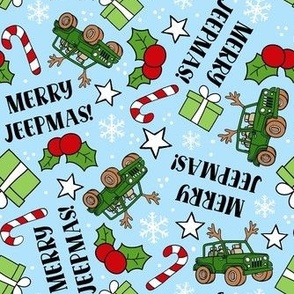 Large Scale Merry Jeepmas! Christmas 4x4 Off Road Vehicles in Green on Blue