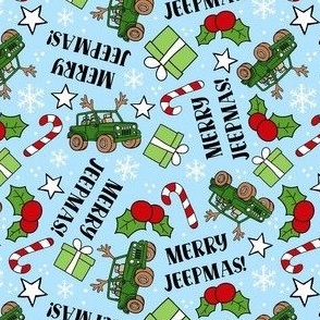 Medium Scale Merry Jeepmas! Christmas 4x4 Off Road Vehicles in Green on Blue