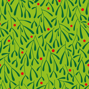 Winter holiday inspired green mistletoe pattern
