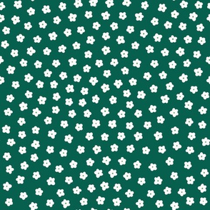 Small White Florals-Forest Green