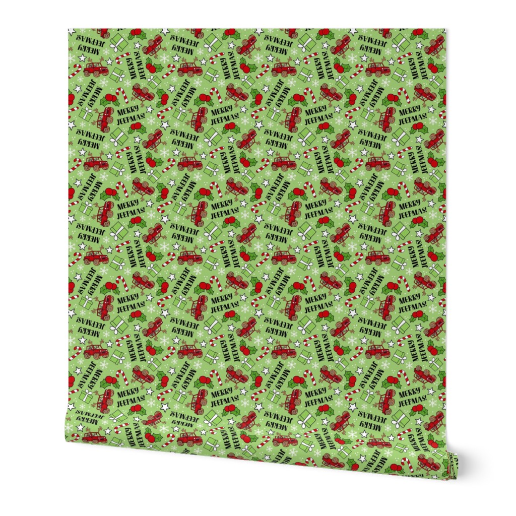 Large Scale Merry Jeepmas! Christmas 4x4 Off Road Vehicles Red on Green