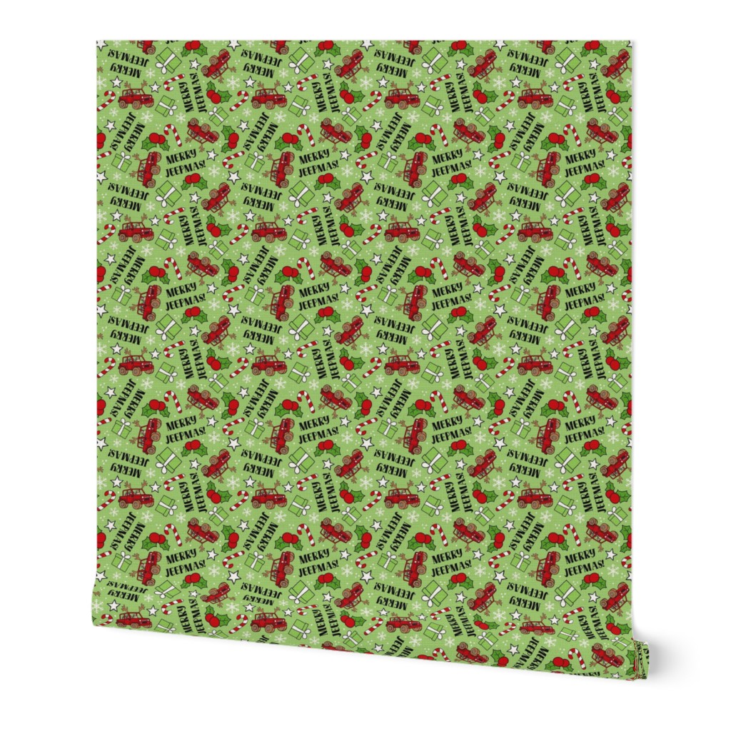 Large Scale Merry Jeepmas! Christmas 4x4 Off Road Vehicles Red on Green