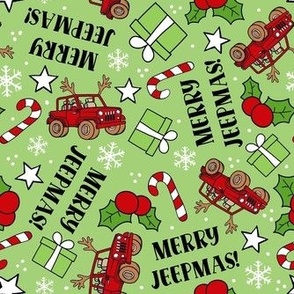 Large Scale Merry Jeepmas! Christmas 4x4 Off Road Vehicles Red on Green