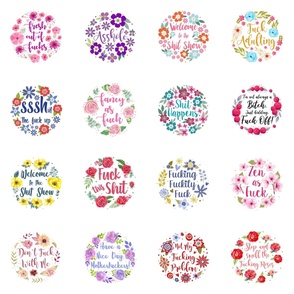 4" Circles  Sarcastic Swear Patches for Iron On Projects or Four Inch Embroidery Hoops Adult Humor Cuss Word Floral