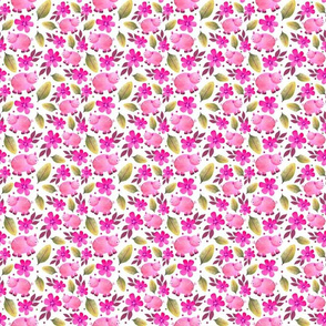 Small Scale - The Prettiest Farm - Sweet Pink Pigs and Flowers on White Background