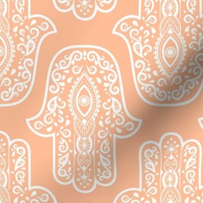 Large Scale Hamsa Hands White on Peach Fuzz Pantone Color of The Year 2024