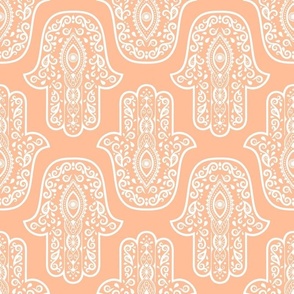 Large Scale Hamsa Hands White on Peach Fuzz Pantone Color of The Year 2024