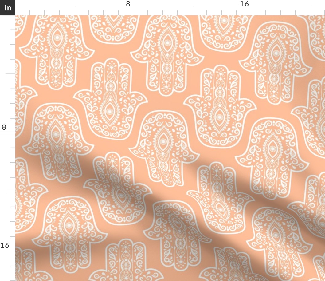 Large Scale Hamsa Hands White on Peach Fuzz Pantone Color of The Year 2024