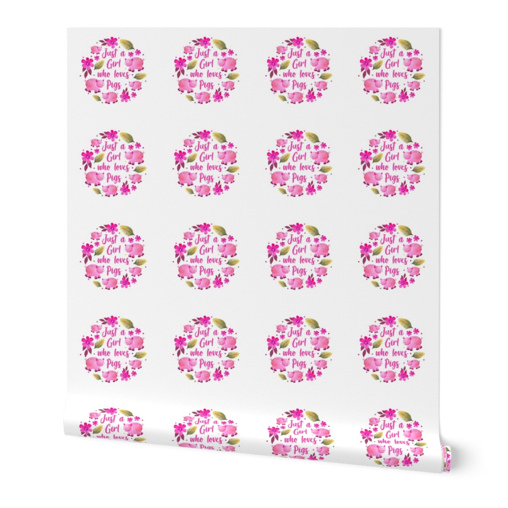 Just a Girl Who Loves Pigs - 6 Inch Circle on 8x8 Square Swatch for Embroidery Hoop or Wall Art - DIY Pattern Kit Template - Pink Farm Pig on White Background