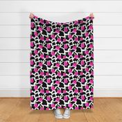 Large Scale Cow Print with Hot Pink Flowers