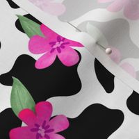 Medium Scale Cow Print with Hot Pink Flowers