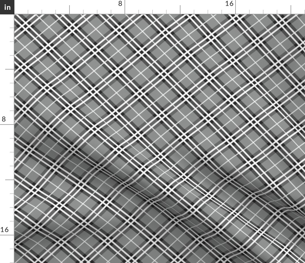 Small Scale Tartan Plaid - Silver Grey Black and White