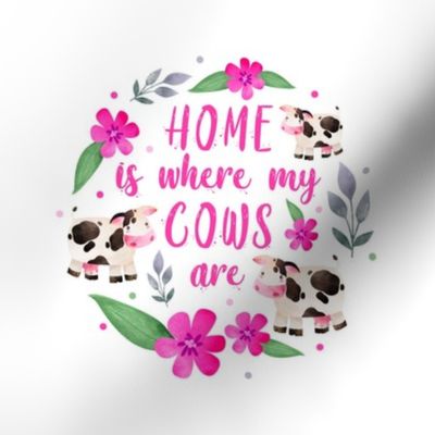 Home is Where My Cows Are 6 Inch Circle on 8x8 Square Swatch for Embroidery Hoop or Wall Art - DIY Pattern Kit Template - Black and White Cow on White Background