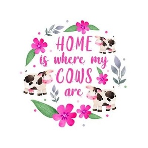 Home is Where My Cows Are 6 Inch Circle on 8x8 Square Swatch for Embroidery Hoop or Wall Art - DIY Pattern Kit Template - Black and White Cow on White Background