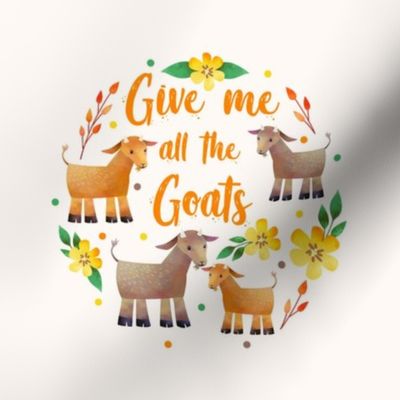 Give Me All the Goats 6 Inch Circle on 8x8 Square Swatch for Embroidery Hoop or Wall Art - DIY Pattern Kit Template - Light Background