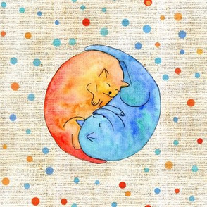 Yin Yang Cat friends embroidery (orange & blue)