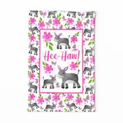 Large 27x18 Fat Quarter Panel Hee-Haw! The Prettiest Farm Donkeys for Wall Art or Tea Towel- White Background 