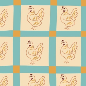 Gingham Fowls-Sea Glass and Turmeric Rooster-SF Fall  2021