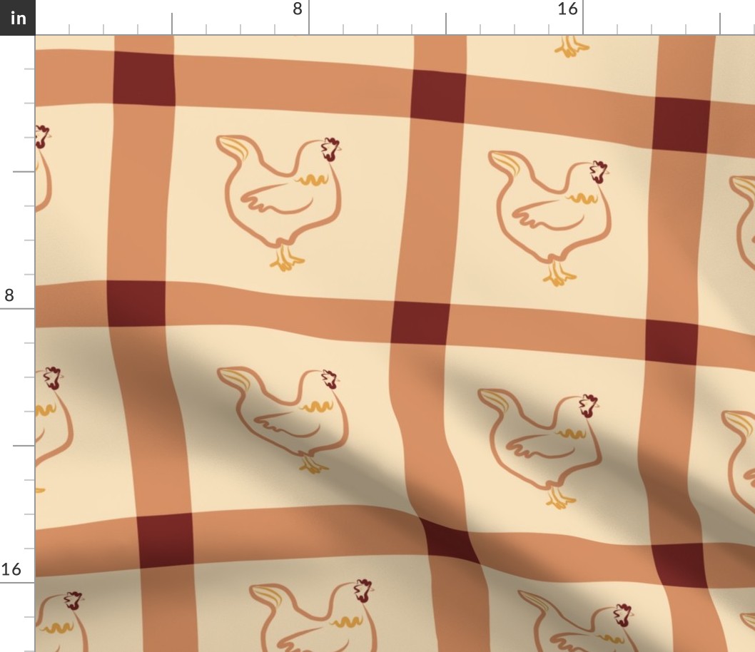 Gingham Fowls-Chili Powder and Terracotta Hen-SF Fall  2021