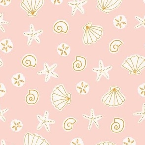 Boho Sea Shells in Cotton Candy Blush Pink and Golden Yellow Ocean Beach Summer Starfish