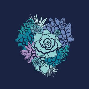 Succulent heart // embroidery template // oxford navy blue background