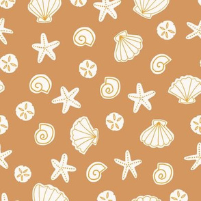 Boho Sea Shells in Tan Caramel Brown and Golden Yellow Ocean Beach Summer Starfish