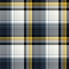 Black, Navy, Gold, and White Large Scale Plaid