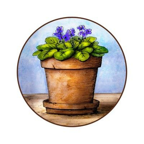 Purple Violets in Clay Pot Embroidery 
