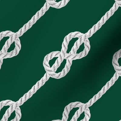 White rope knots nautical dark green diagonal