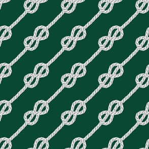 White rope knots nautical dark green diagonal