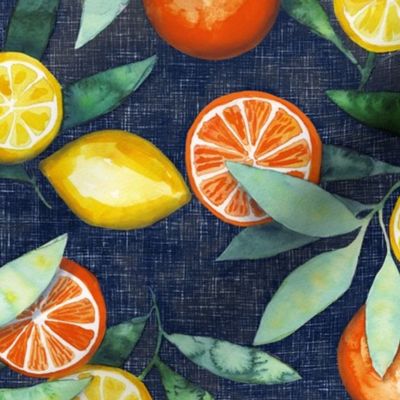 Lemons and oranges on Payne’s grey linnnen