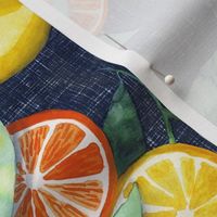 Lemons and oranges on Payne’s grey linnnen