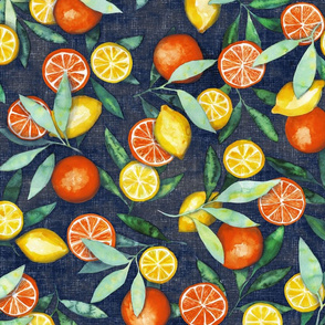 Lemons and oranges on Payne’s grey linnnen