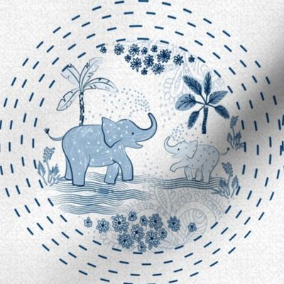 blue elephants embroidery