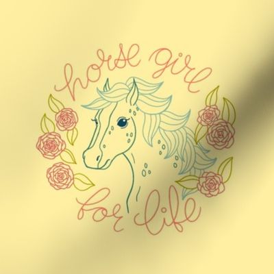 Horse Girl For Life Embroidery Pattern on Yellow