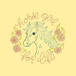 Horse Girl For Life Embroidery Pattern on Yellow