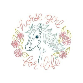 Horse Girl For Life Embroidery Pattern on White