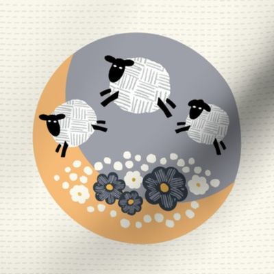 Embroidery counting sheep jumping over the moon - yellow and gray