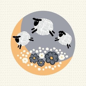 Embroidery counting sheep jumping over the moon - yellow and gray