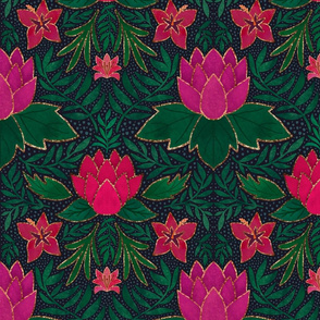 tropical floral - navy background - half size