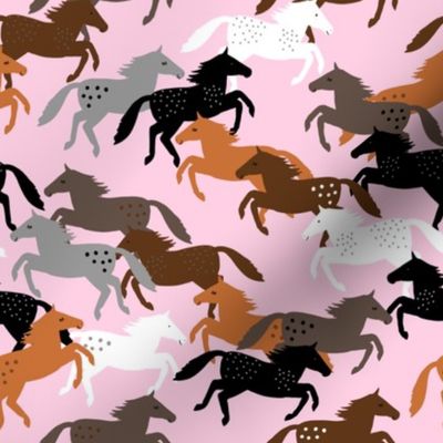 Wild Horses Running on Pink