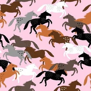 Wild Horses Running on Pink