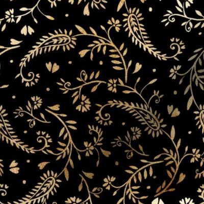 Paisley, floral Paisley, flora, black, gold 