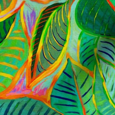 Messy Painted Colorful Tropical Leaves