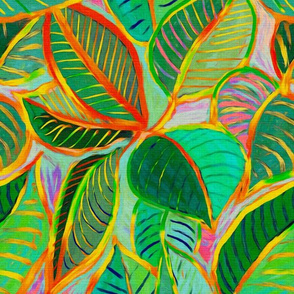 Messy Painted Colorful Tropical Leaves