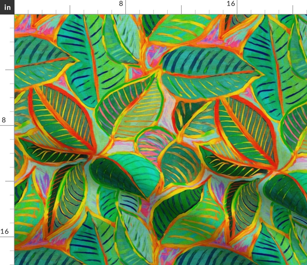 Messy Painted Colorful Tropical Leaves