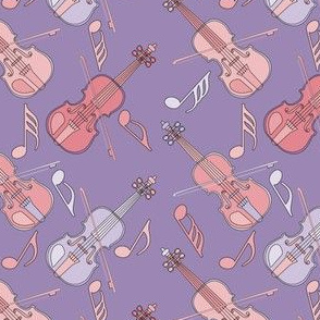 Angled Violins Music Notes Purple