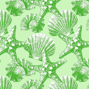 Seashells green pastel Wallpaper